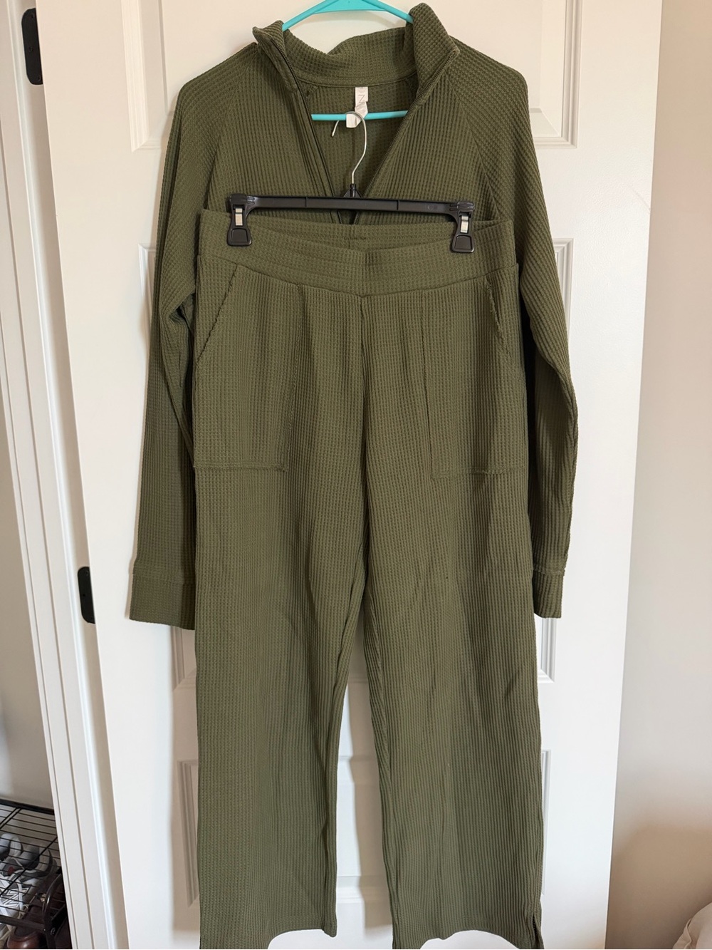 Zella Olive Green Waffle-Knit Jumpsuit